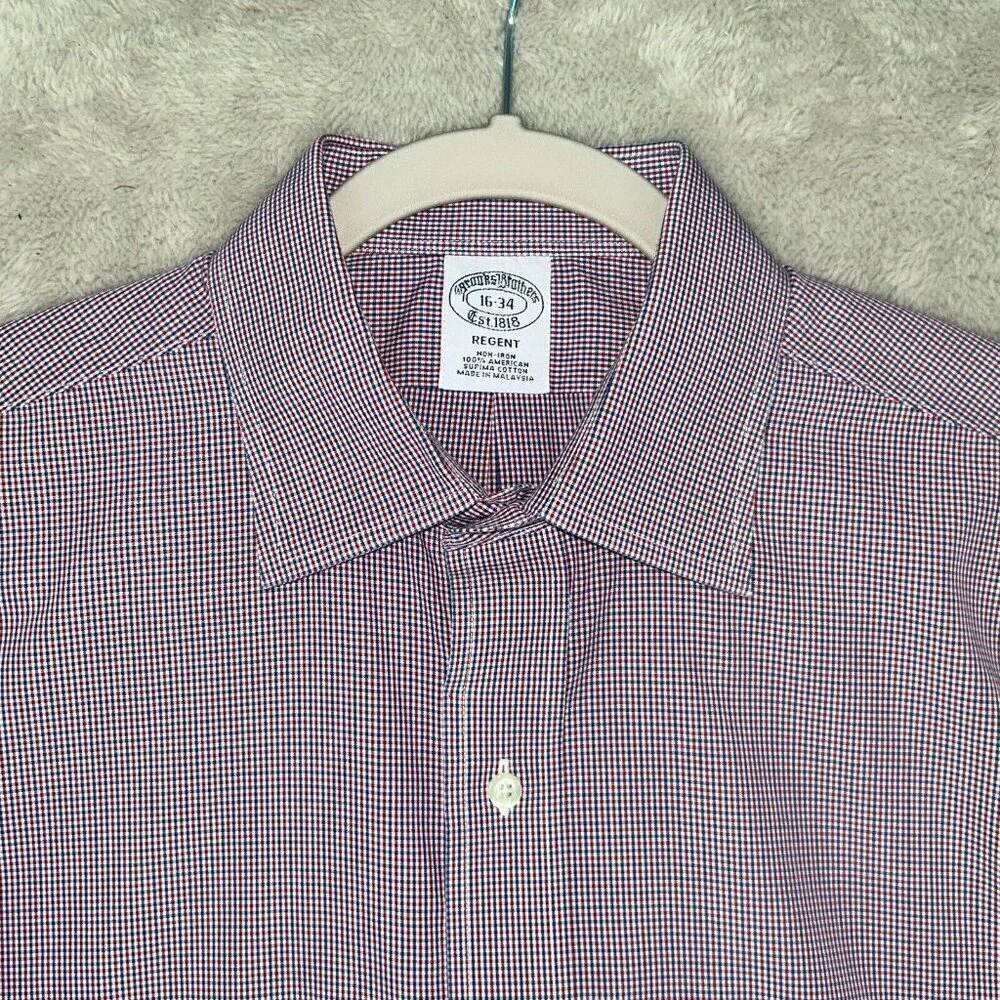 Brooks Brothers Regent Long Sleeve Button Up Dress Shirt Men 16/34 Red Plaid - Picture 4 of 8